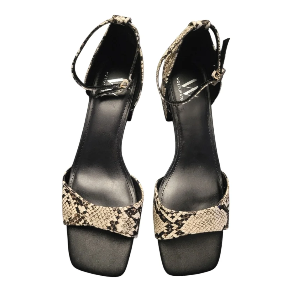Worthington Victoria Faux Snakeskin Print Ankle Strap Block Heel Sandals 8